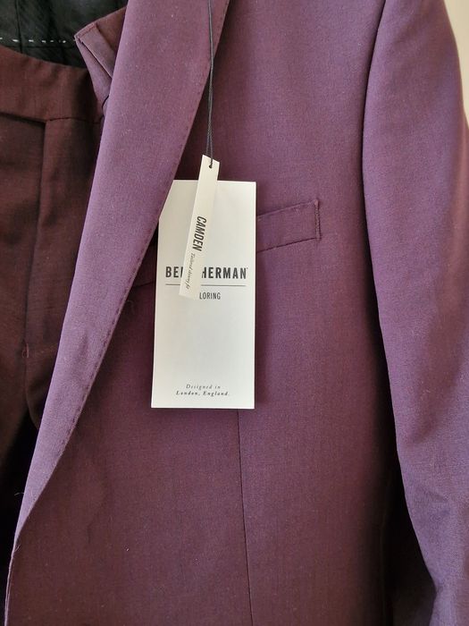 Нов Виненочервен Мъжки Костюм от Вълна и Мохер на Ben Sherman Размер S