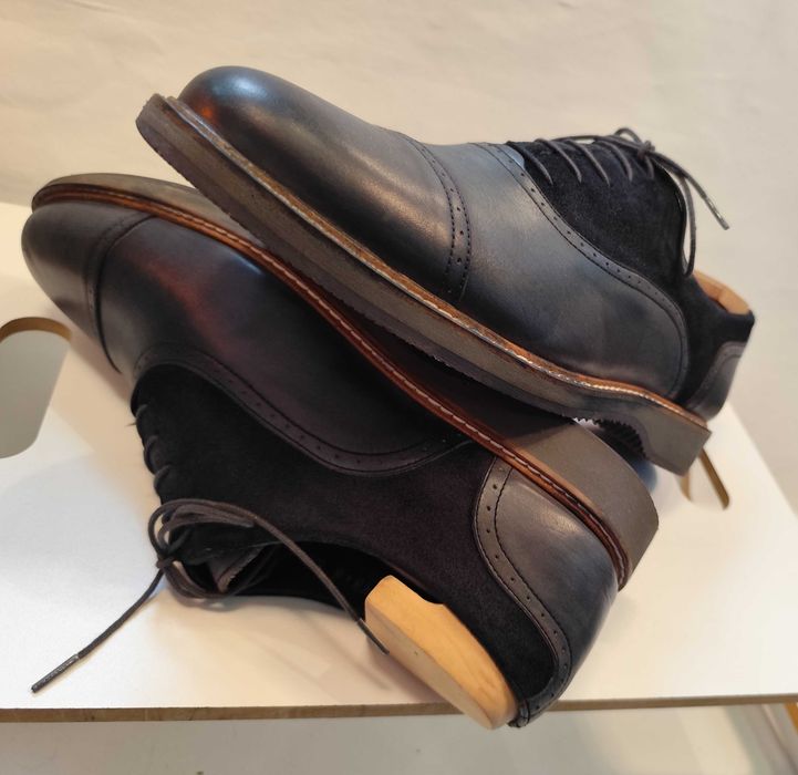 Pantofi oxford 41.5 42 cap toe Dermod piele naturala moale navy