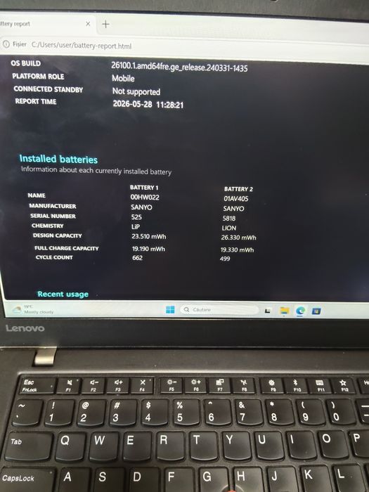 Laptop Lenovo Thinkpad T470S i5-7300u,8gb RAM ,ssd 128 GB  ambele baterii ok display 14 inch fhd Touchscreen
