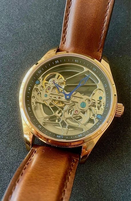 Flywheel Bridge Movement Automatic Mechanical Watch Rose Gold Red