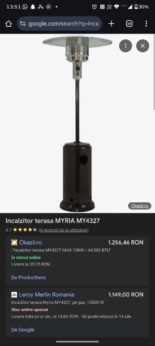 Incalzitor terasa Myria  ciuperca incalzire