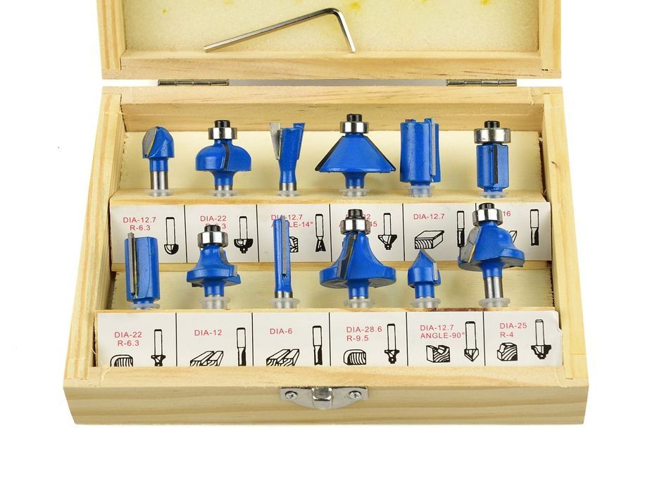 Set 12 freze pentru lemn cu diametru 6 mm - hss - geko