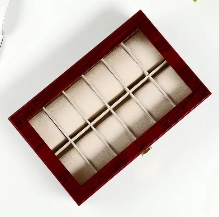 Шкатулка для часов и украшение 12 отделение Красно коричневая