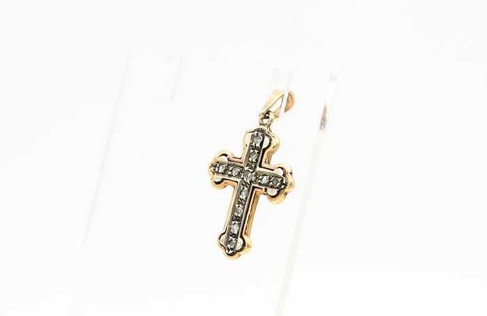Кръст - 14 карата розово злато с диаманти