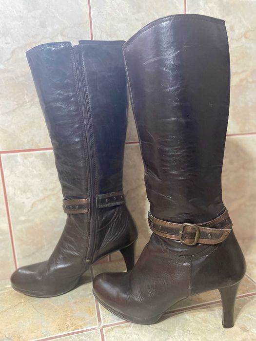 Cizme piele naturala, marime 40, toc 8,5cm, maro