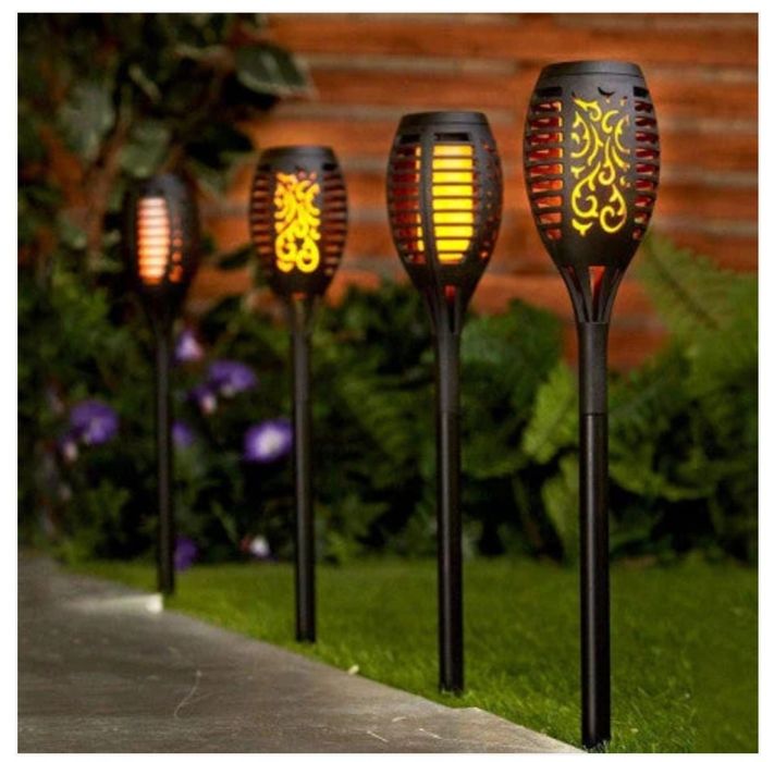 Set 5 lampi solare efect flacara pentru gradina stil torta51,5 cm IP65