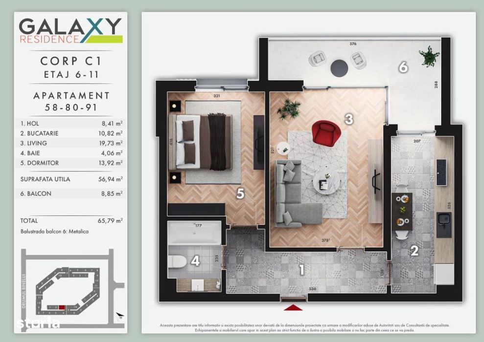 Apartament in Galaxy Park Residence–2 camere, decomandat, Metalurgiei