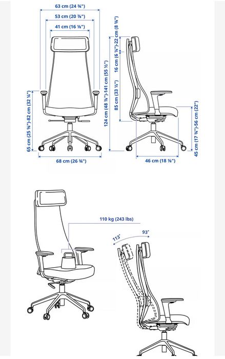 Scaun birou ergonomic IKEA JÄRVFJÄLLET (Piele naturală Glose Alb/Negru) cu brațe reglabile