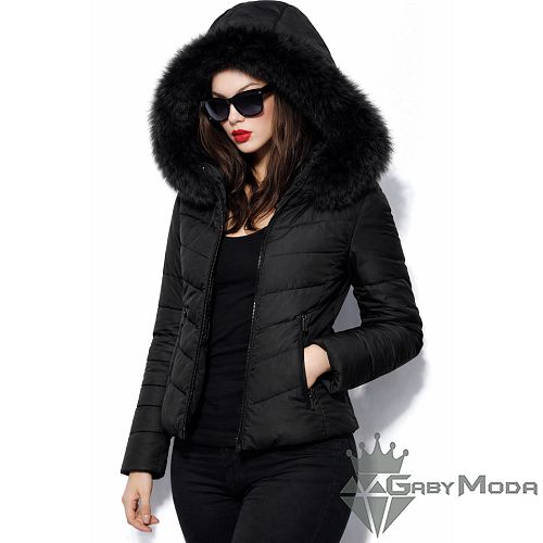 Дамско вталено зимно яке с пух и качулка в два цвята