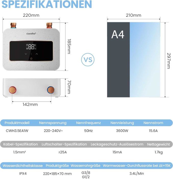 Mini încalzitor de apa instantaneu 3,6 kW pentru chiuveta