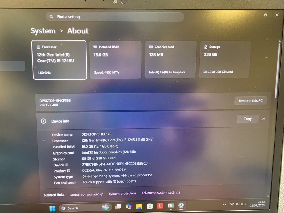 Lenovo ThinkPad X13 Gen 3 Touch / i5-12th / 16GB Ram / 256 SSD