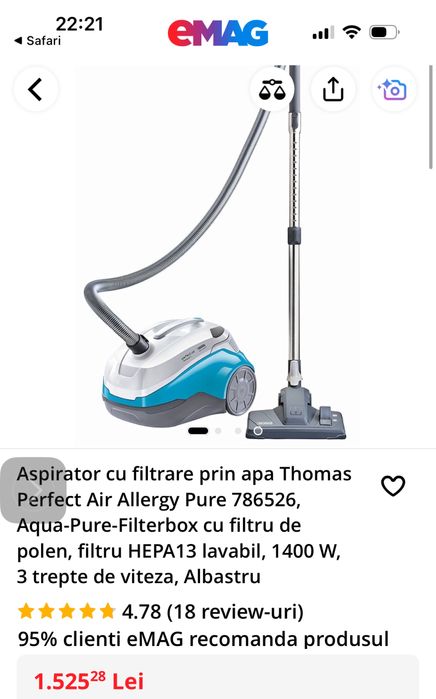 Aspirator cu filtrare prin apa Thomas Perfect Air Allergy