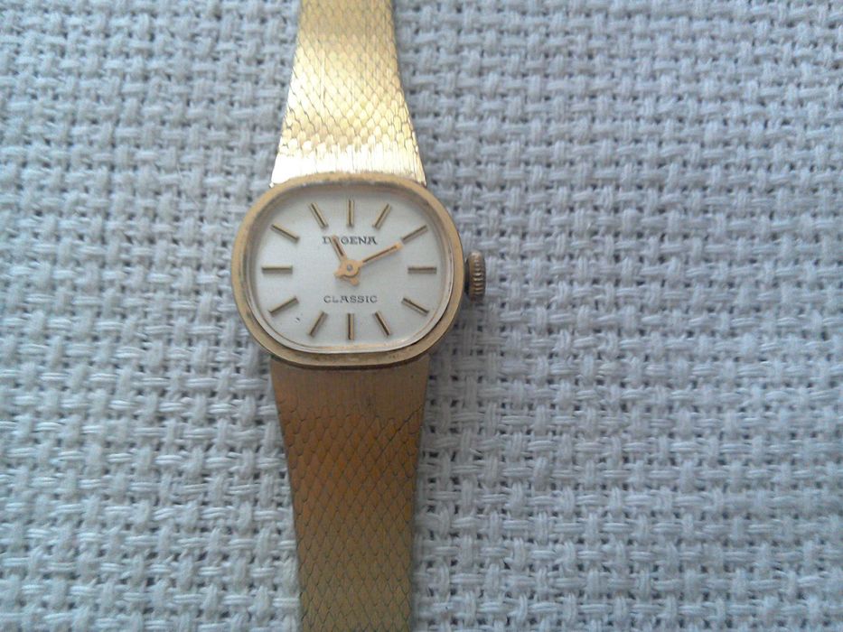 Ceas Dugena mecanic, elvețian, dama,curea carcasă placate aur