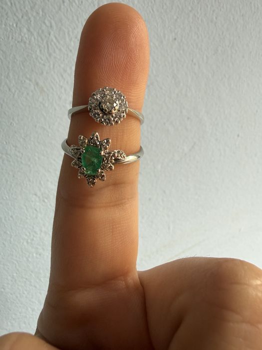 Inel aur 18 k smarald si diamante naturale