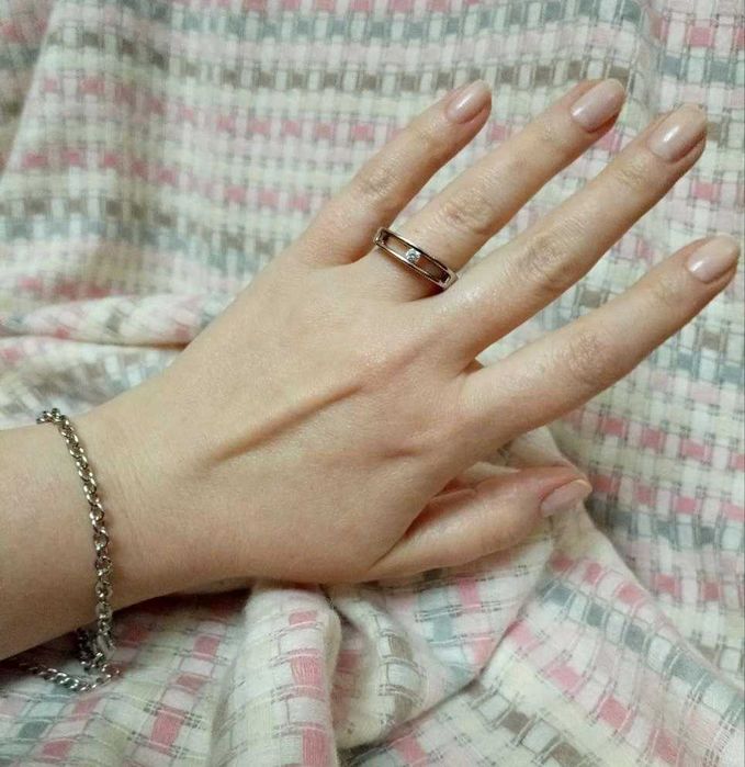 Кольцо с цирконием размер 17 и браслет-цепочка с родиевым покрытием