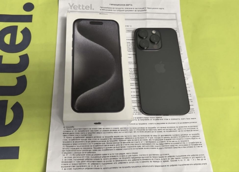 ***КАТО НОВ 256GB iPhone 15 Pro Yettel Гаранция 2026г. Black | Черен