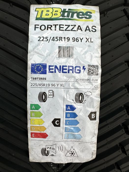 Нови всесезонни гуми TBB TIRES FORTEZZA AS 225/45R19 96Y XL БОРД 2254519