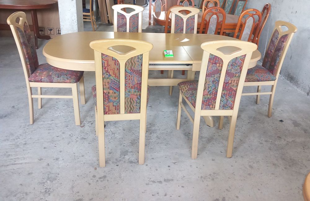 Комплект масивна разтегателна маса с 6 стола и много нива на разтягане