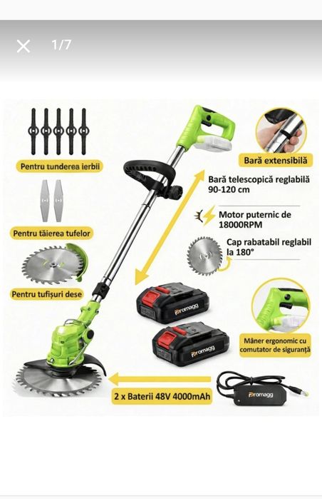 Motocoasa 800W cu 2 acumulatori+ accesorii
