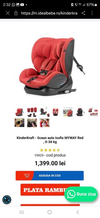 Scaun auto Isofix Myway Red 0-36 kg