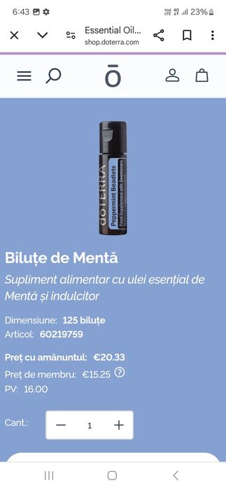 Biluțe Doterra cu ulei esențial de menta