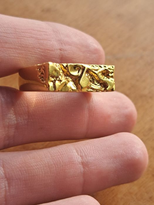 Inel argint IX STUDIOS rustic placat cu aur