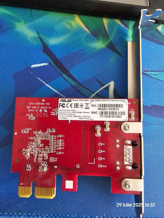 Placa de retea ASUS PCE-C2500, Gigabit, 2.5G/1G/100Mbps, port RJ45