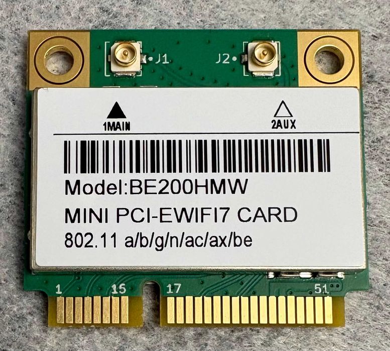 Placă Rețea Wi-Fi 7 Intel BE200, Tri-Band, Bluetooth 5.4, Mini PCI-E, NOUĂ