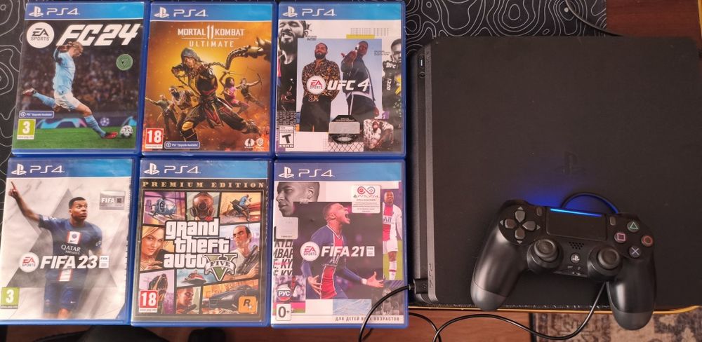 Sony PlayStation 4 Slim 500 ГБ (Обслужена) + 6 дисков с игр
