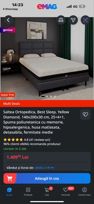 Pat cu saltea ortopedica