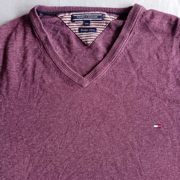 КАТО НОВ TOMMY HILFIGER XL V-Neck Premium Cotton Knit Jumper пуловер