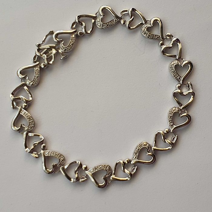 bratara argint 925, inimi cu 0.12ct diamante naturale