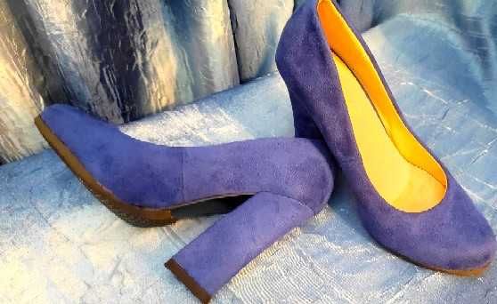 Pantofi albastri PIELE INTOARSA