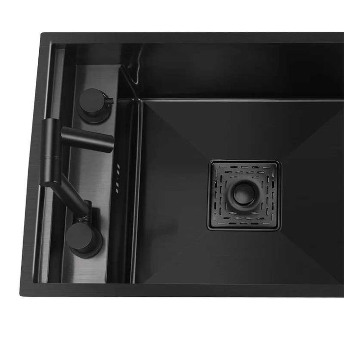 Черна мини мултифункционална кухненска мивка с капак