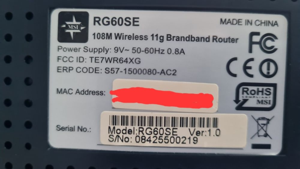 Router Wi-Fi 108 Mbps MSI RG60SE