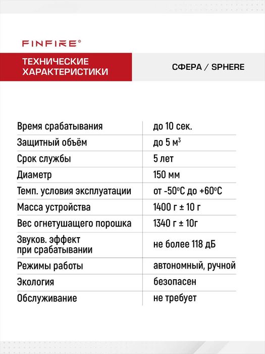 FINFIRE Avtonom yong'in o'chirish vositasi SFERA/ Огнетушитель СФЕРА