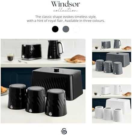 Нови Метални кутии за съхранение Swan Windsor 3 броя 1.3L черни за чай кафе захар