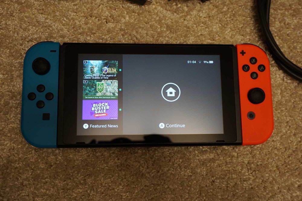 Nintendo Switch (v1) – пълен комплект + LAN адаптер + 512 GB SD