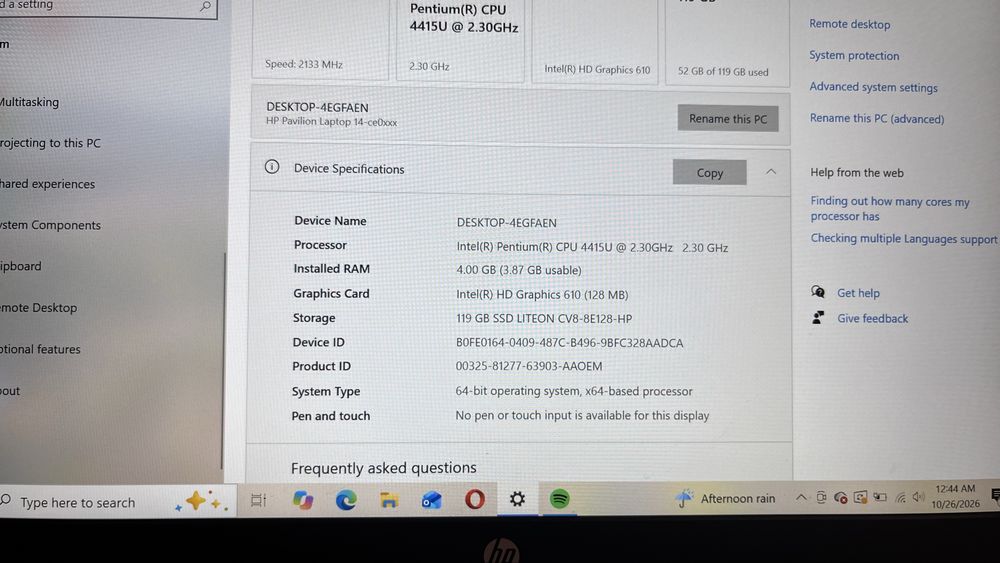 Laptop HP Pavilion 14 - Intel Pentium 4415U / 4GB RAM / 128GB SSD. Pret negociabil