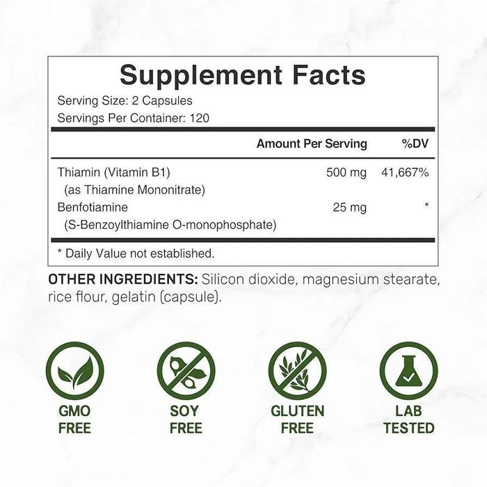 Бенфотиамин Витамин Б1  Vitamin B1 500mg  Benfotiamine 240 капсул