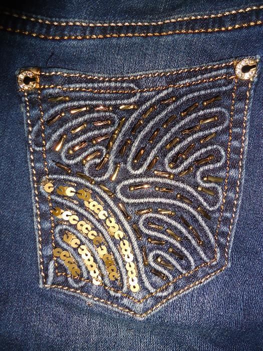 Blugi skinny dama sexy talie joasa paiete margele cristale aurii