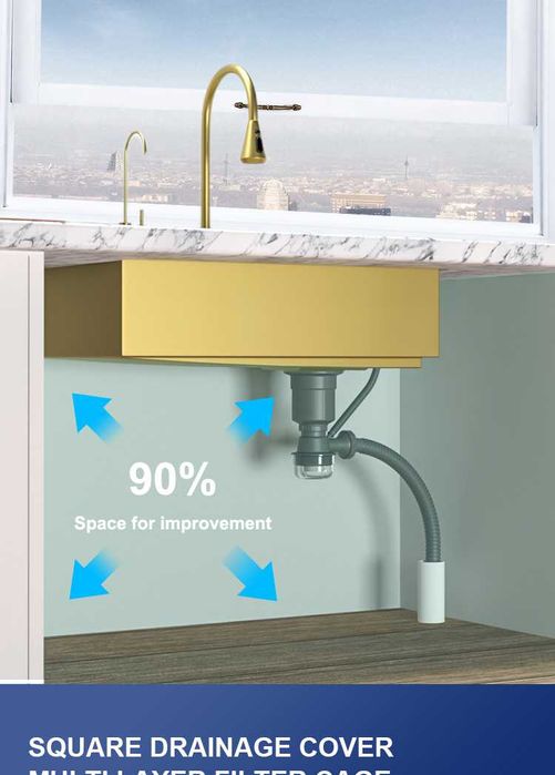 60см Висококачествена мултифункционална кухненска мивка в цвят злато