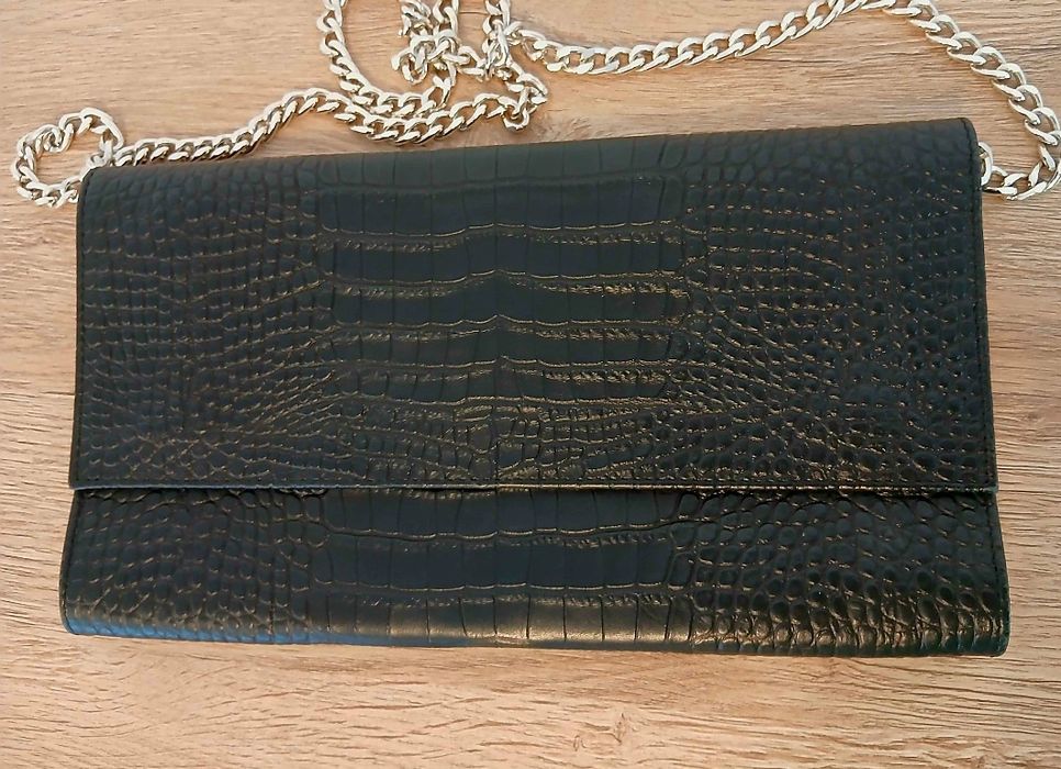 Geantă plic Il Passo – piele naturală tip crocodil, culoare neagră