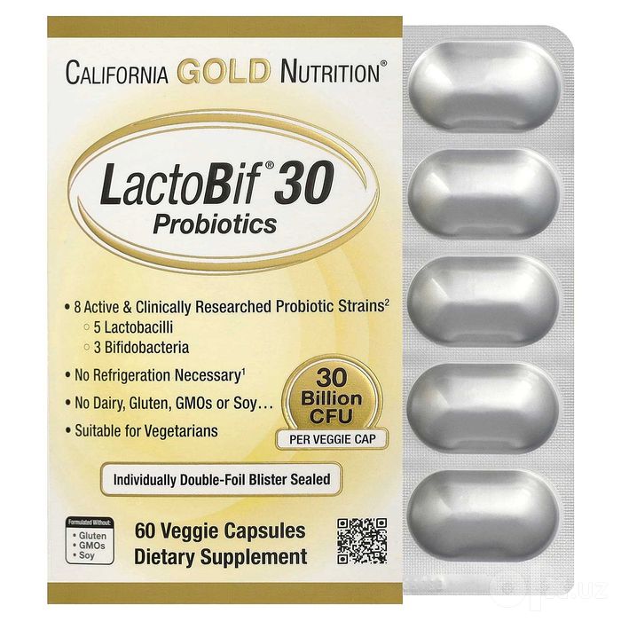 Пробиотики LactoBif, California Gold Nutrition, 30 млрд КОЕ, 60 капсул