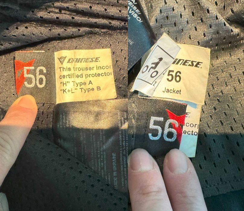 Кожен костюм Dainese 2 части със силиконов гръб, размер 56 (XL)