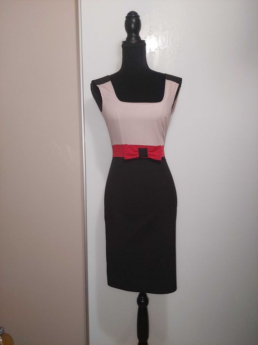 Costul/set office sarafan cu sacou cu fundiță la mijlo, stil fofy