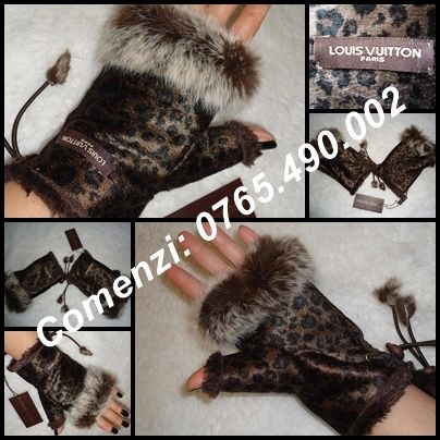 Manusi fara degete dama animal print blana eco ciucuri blana vulpe