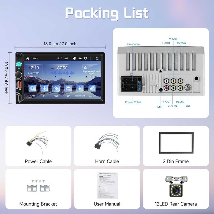 Rimoody Двудиново безжично Carplay/Android Auto автомобилно стерео, 7"