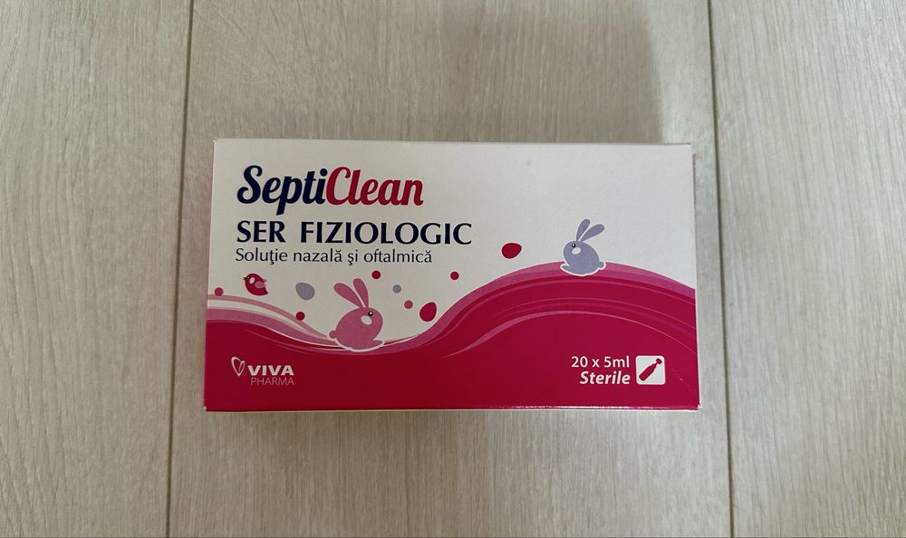 3 cutii de ser fiziologic SeptiClean (soluție nazală și oftalmică), 20 fiole x 5 ml / cutie, Nou