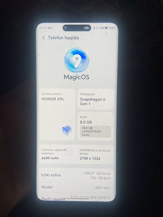 Honor x9c 256 Gb 8 ga xolati zor 1 qo'l ozm ishlatgan man